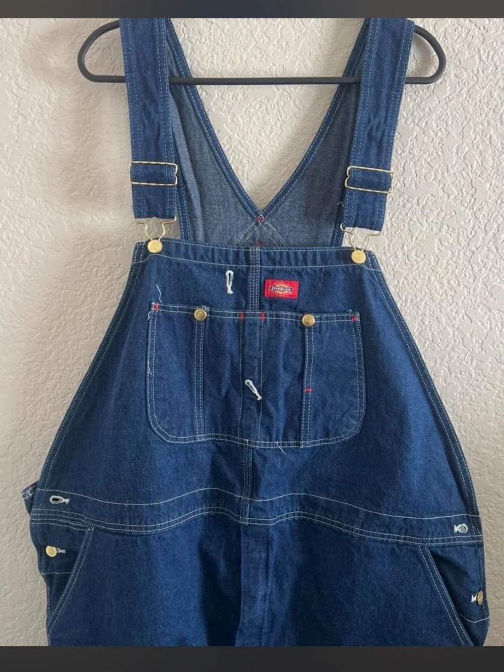 Dickies Men's Navy Blue Relaxed Denim Overalls